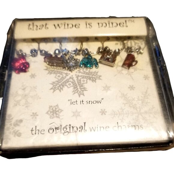 That Wine is Mine Let It Snow 6-Piece Markers Charms Tags Glasses Wine Charm - Picture 3 of 4